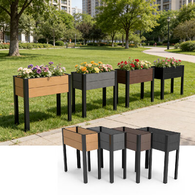 تخت باغچه مدرن مرتفع با چوب پلاستیک کامپوزیت ضد آب و مقاوم در برابر آتش و سازگار با محیط زیست برای فضای باز