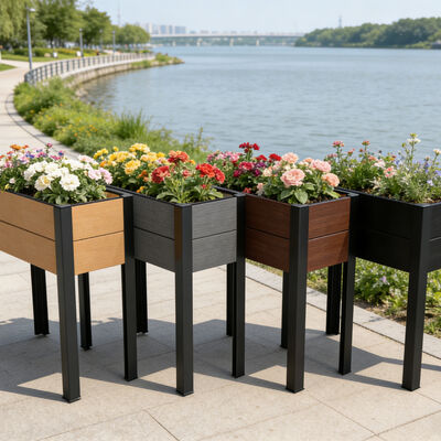تخت باغچه مدرن مرتفع با چوب پلاستیک کامپوزیت ضد آب و مقاوم در برابر آتش و سازگار با محیط زیست برای فضای باز