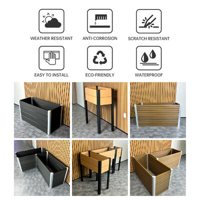 تخت باغچه مدرن مرتفع با چوب پلاستیک کامپوزیت ضد آب و مقاوم در برابر آتش و سازگار با محیط زیست برای فضای باز