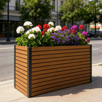 طرح جعبه گلدان باغچه برجسته در فضای باز با مواد ضد آب و مقاوم در برابر آتش و سازگار با محیط زیست برای کاشت در حیاط خلوت